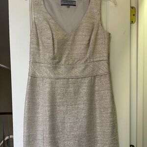 Anne Klein v-neck gold tweed sheath dress